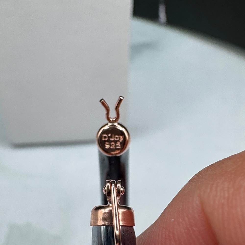 Sleek Gray Terahertz Hoop Earrings with Rose Gold Accents Sterling Silver Post - Picture 3 of 5